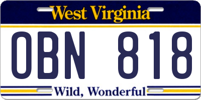 WV license plate OBN818