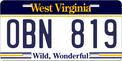 WV license plate OBN819