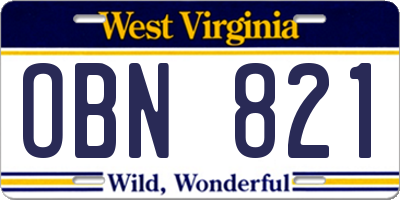 WV license plate OBN821