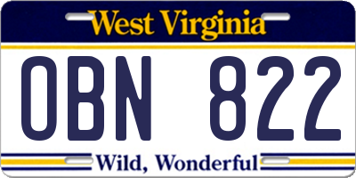 WV license plate OBN822