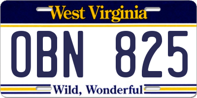 WV license plate OBN825