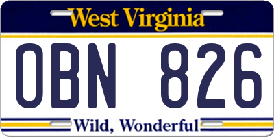 WV license plate OBN826