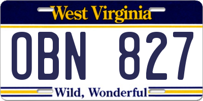 WV license plate OBN827