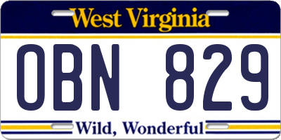 WV license plate OBN829