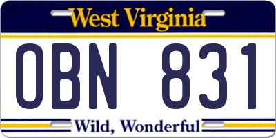 WV license plate OBN831