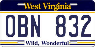 WV license plate OBN832