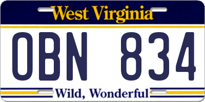 WV license plate OBN834
