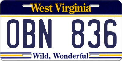 WV license plate OBN836