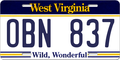 WV license plate OBN837