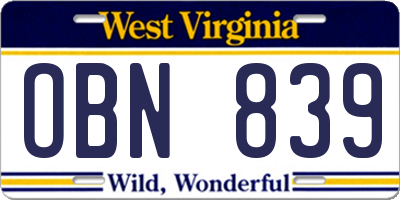WV license plate OBN839