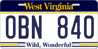 WV license plate OBN840