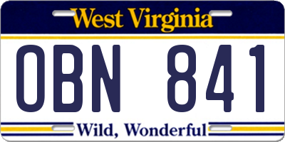 WV license plate OBN841