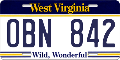 WV license plate OBN842