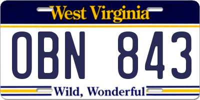 WV license plate OBN843
