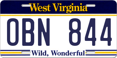 WV license plate OBN844