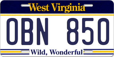 WV license plate OBN850