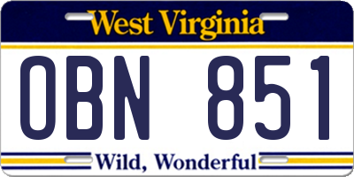 WV license plate OBN851