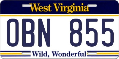 WV license plate OBN855
