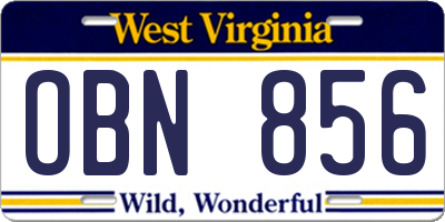 WV license plate OBN856