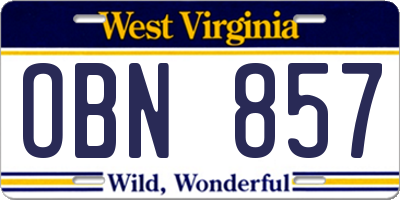 WV license plate OBN857