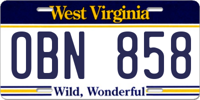 WV license plate OBN858