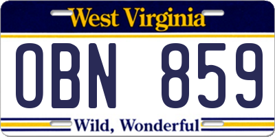 WV license plate OBN859