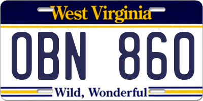 WV license plate OBN860