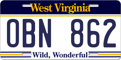 WV license plate OBN862