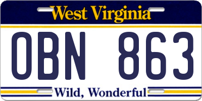 WV license plate OBN863