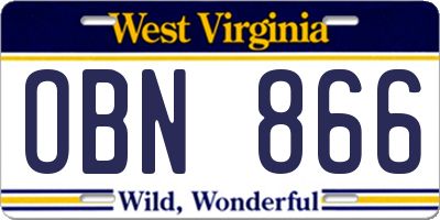 WV license plate OBN866