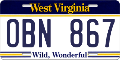WV license plate OBN867