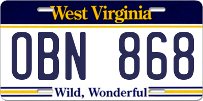 WV license plate OBN868