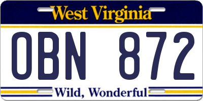 WV license plate OBN872