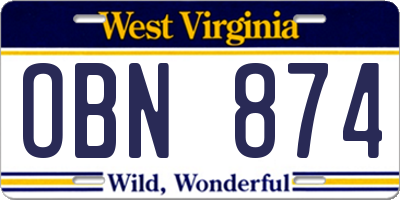 WV license plate OBN874