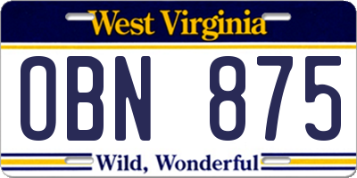 WV license plate OBN875