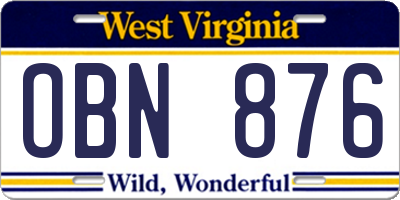 WV license plate OBN876