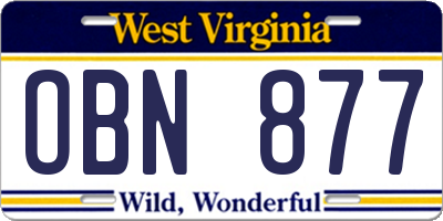 WV license plate OBN877