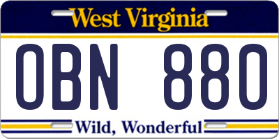 WV license plate OBN880