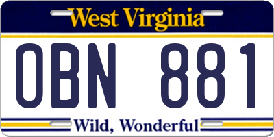 WV license plate OBN881