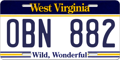 WV license plate OBN882