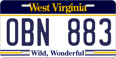 WV license plate OBN883