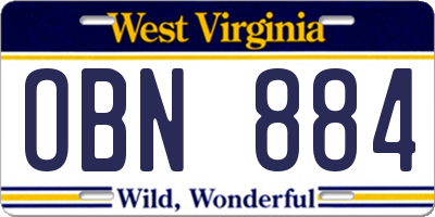 WV license plate OBN884