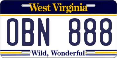 WV license plate OBN888