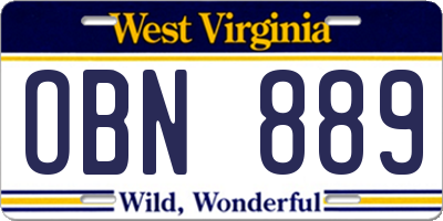 WV license plate OBN889