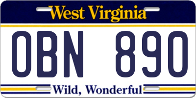 WV license plate OBN890
