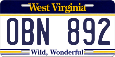 WV license plate OBN892