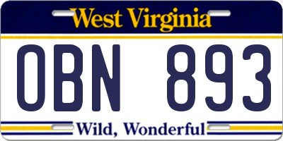 WV license plate OBN893