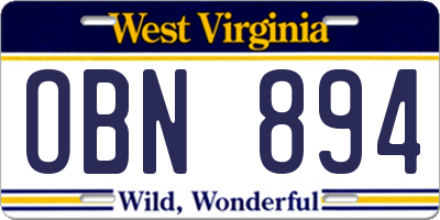 WV license plate OBN894