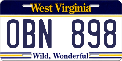 WV license plate OBN898