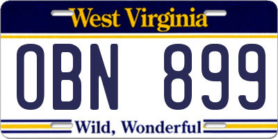 WV license plate OBN899